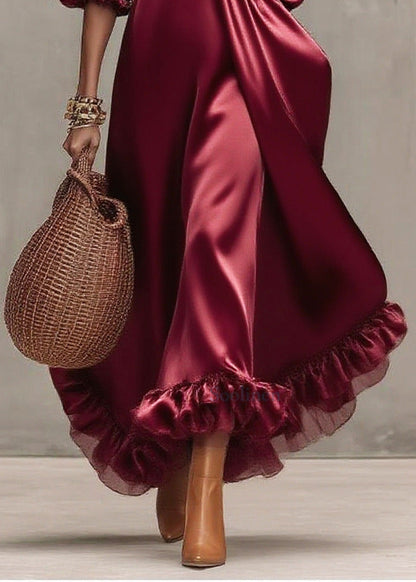 French Mulberry Exra Large Hem Patchwork Silk Party Dresses