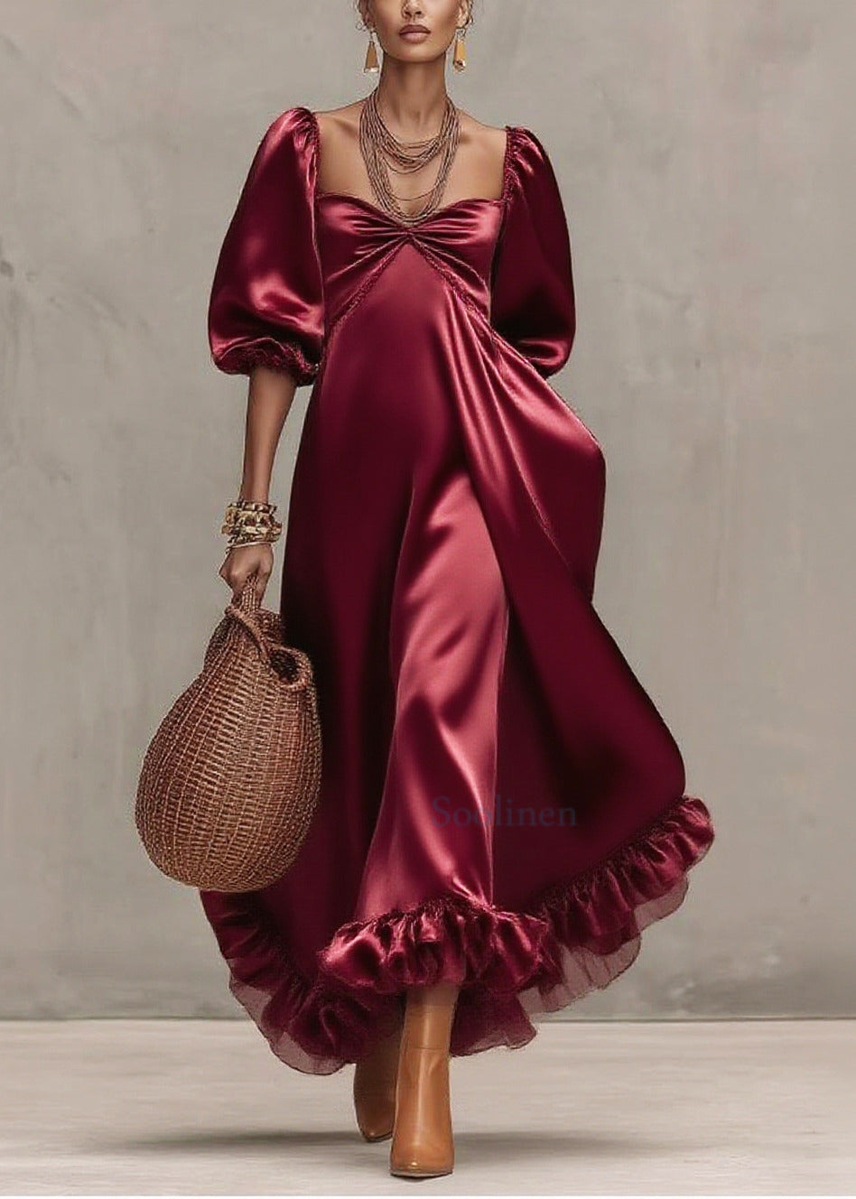 French Mulberry Exra Large Hem Patchwork Silk Party Dresses