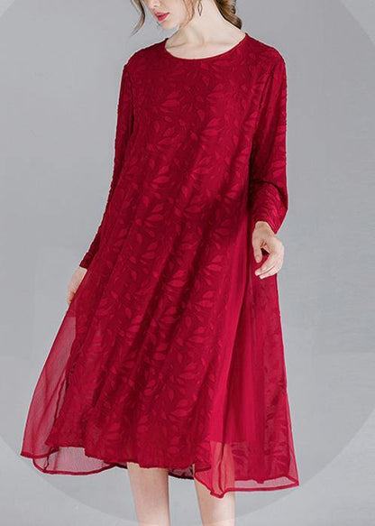 French Mulberry O-Neck Chiffon A Line Skirts Spring Summer Vacation Dresses - SooLinen