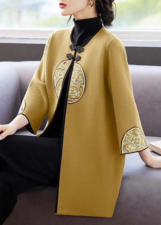 Lange Wollstrickjacken mit Rundhalsausschnitt und französischem Maulbeermuster für den Frühling