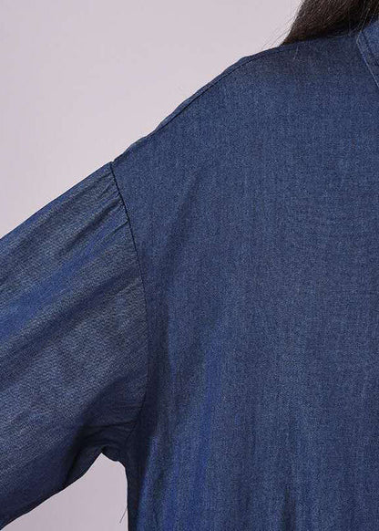 French Navy Peter Pan Kragen Knopftaschen Herbst Langarm Jeanskleid