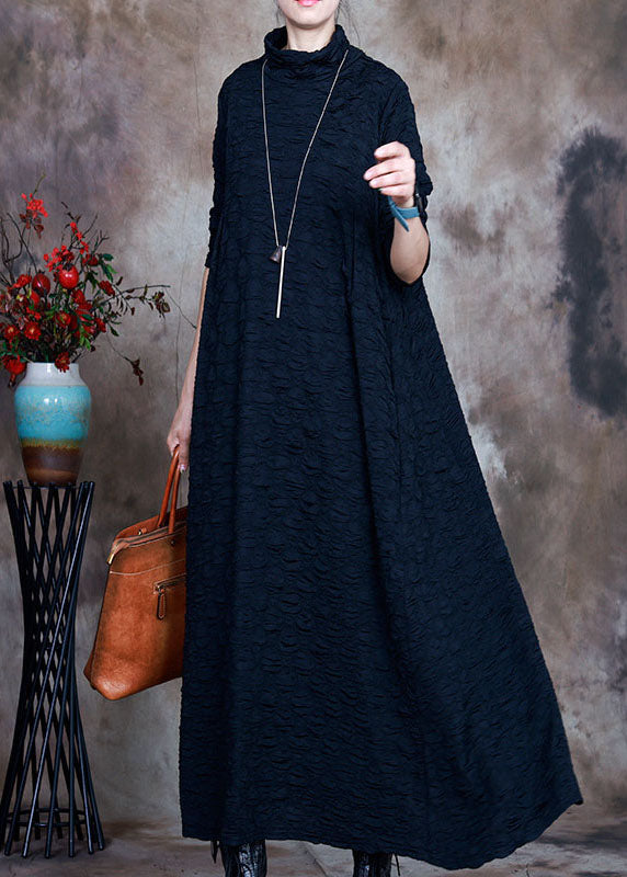 Französisch Navy Rollkragen Kreis asymmetrische design Herbst Langarm Lange Kleider