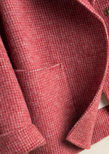 French Notched pockets Fashion tunic coat rose plaid daily outwear - SooLinen