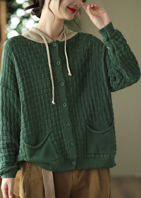 Französisch Orange Kapuze Patchwork Kordelzug Strickjacke Frühling