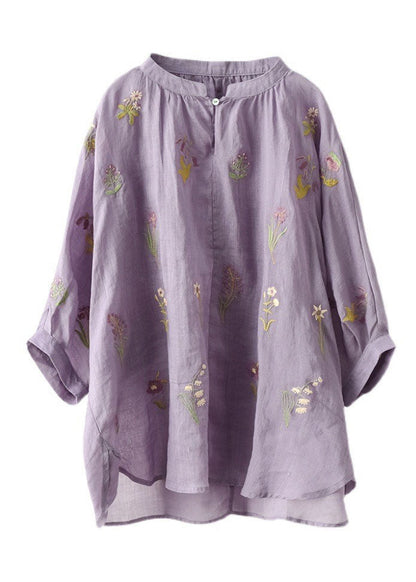 Französisches orangefarbenes, niedrig-hohes Design mit O-Ausschnitt und bestickten Leinenoberteilen mit halben Ärmeln