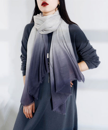 Französischer Kaschmirschal mit Farbverlauf in Pfauenblau