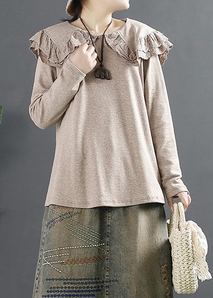 French Peter Pan Collar Blouses For Women Design Chocolate Shirts - SooLinen