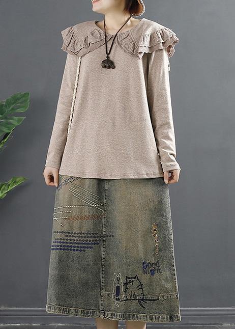 French Peter Pan Collar Blouses For Women Design Chocolate Shirts - SooLinen