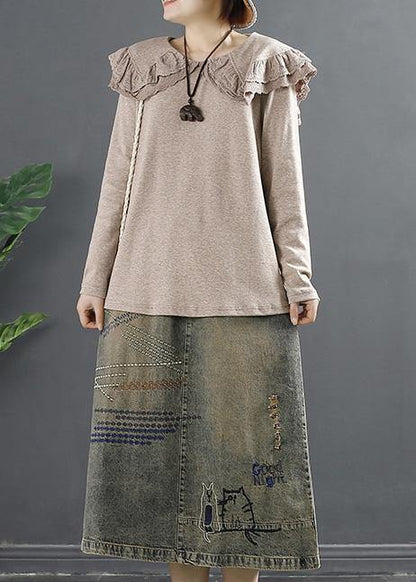 French Peter Pan Collar Blouses For Women Design Chocolate Shirts - SooLinen