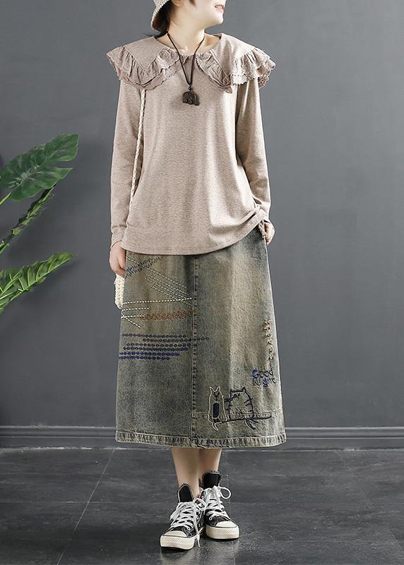 French Peter Pan Collar Blouses For Women Design Chocolate Shirts - SooLinen