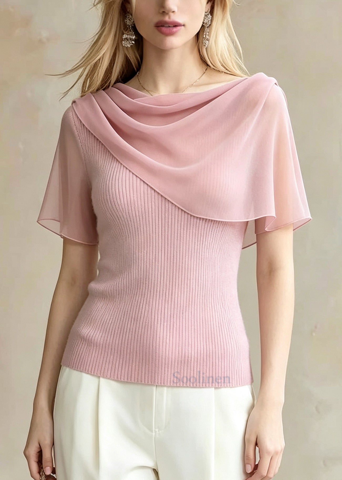 French Pink Asymmetrical Patchwork Knit Top Summer