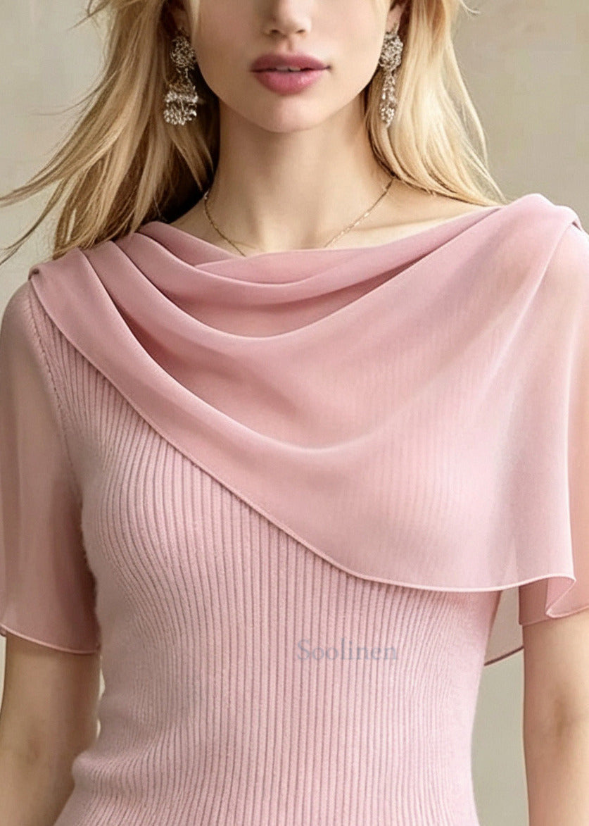 French Pink Asymmetrical Patchwork Knit Top Summer