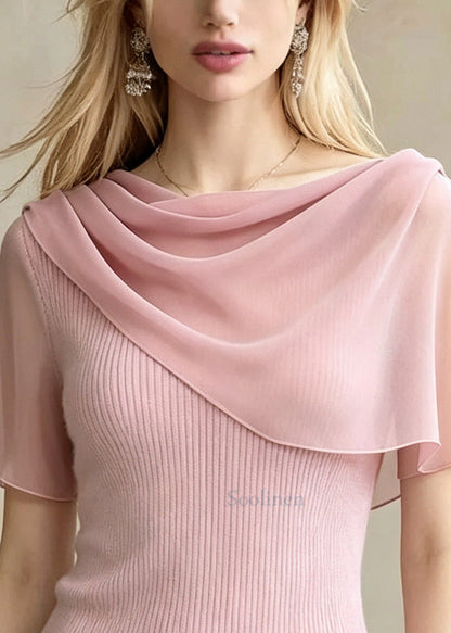 French Pink Asymmetrical Patchwork Knit Top Summer