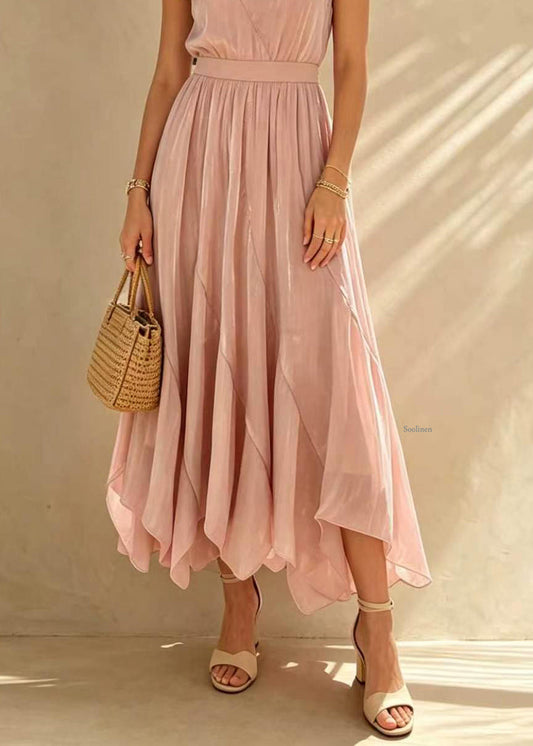 French Pink Elastic Waist Tulle Maxi Skirts Summer