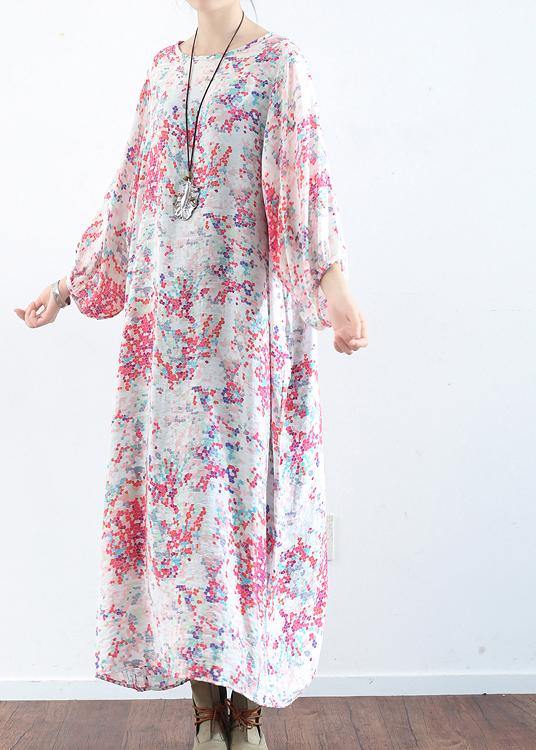 French Pink Flower O Neck Sisal Holiday Dress Summer - SooLinen