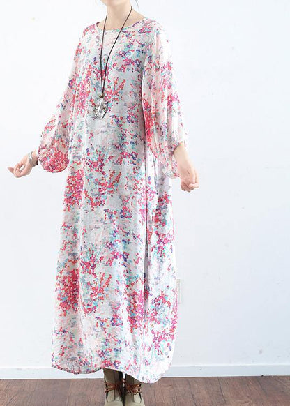 French Pink Flower O Neck Sisal Holiday Dress Summer - SooLinen