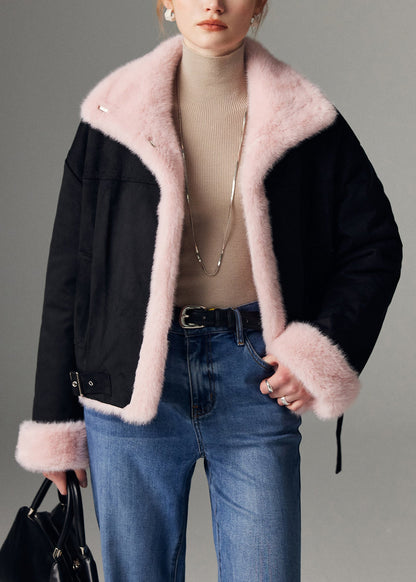 Abrigos de gamuza sintética de color rosa francés, suaves y esponjosos por ambos lados, para invierno.