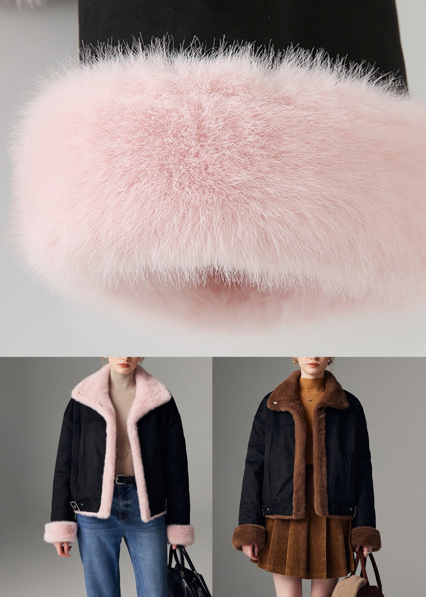 Abrigos de gamuza sintética de color rosa francés, suaves y esponjosos por ambos lados, para invierno.