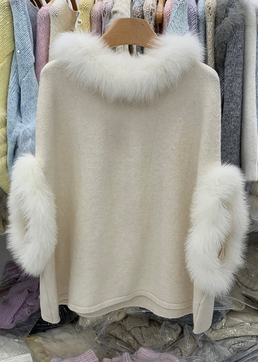 Suéter de punto de algodón grueso extraíble con cuello de zorro rosa francés para invierno