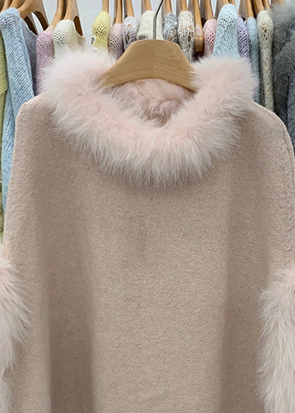 Französischer rosa Fuchskragen, abnehmbarer dicker Baumwollstrickpullover, Winter