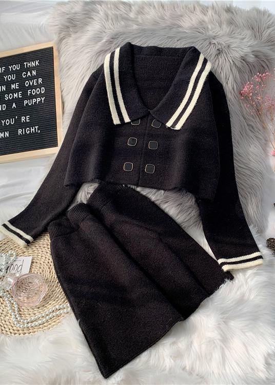 French Pink Knitted suit women's new short sweater Pullover skirt two piece set in early autumn 2021 - SooLinen