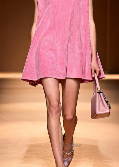 French Pink Oversized Corduroy Mid Dress Sleeveless