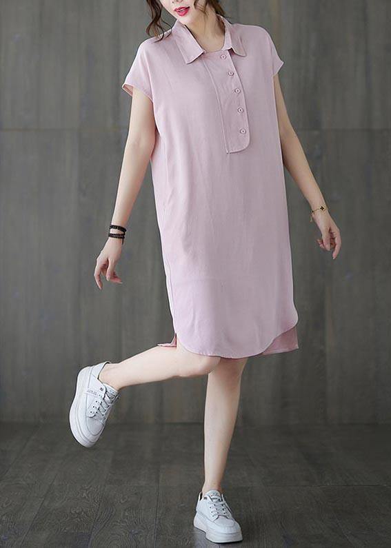French Pink Peter Pan Collar Cotton Summer Robe Dresses - SooLinen