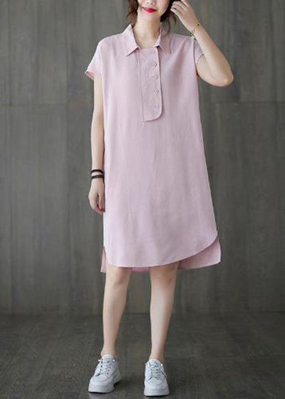 French Pink Peter Pan Collar Cotton Summer Robe Dresses - SooLinen