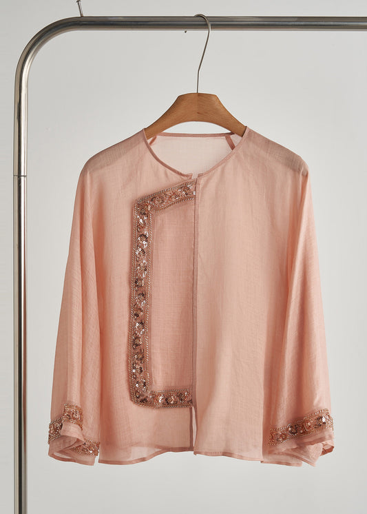 French Pink Sequins Embroidered Cotton Two Piece Set Women Clothing Fall