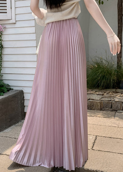 Französischer rosafarbener, geknitterter Seidenrock in A-Linie für den Sommer