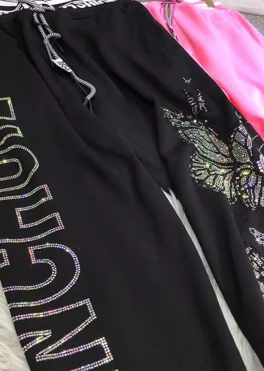 French Pink Zircon Butterfly Cotton Pants Fall