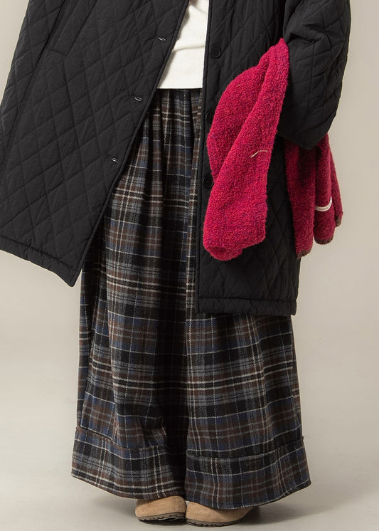 Pantalones anchos de algodón con cintura alta y cuadros franceses para invierno