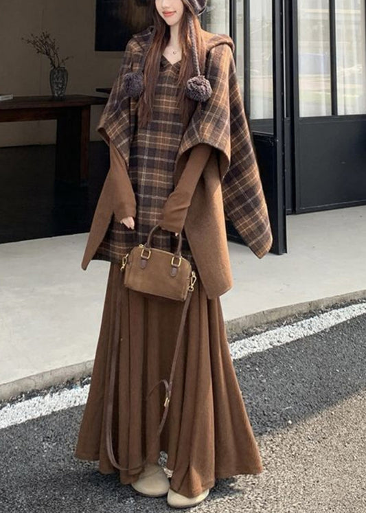 Zweiteiliges Set aus Baumwolle mit Kapuze und französischem Karomuster, beidseitig tragbar, für den Frühling