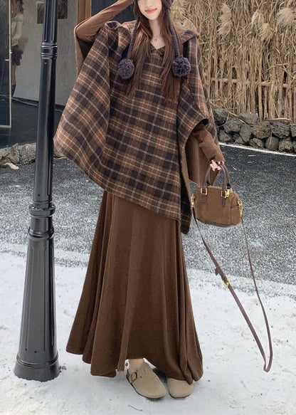 Zweiteiliges Set aus Baumwolle mit Kapuze und französischem Karomuster, beidseitig tragbar, für den Frühling