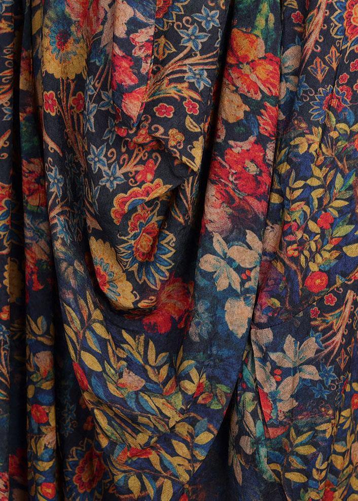 French Print O-Neck long sleeve Silk Dresses Summer - SooLinen