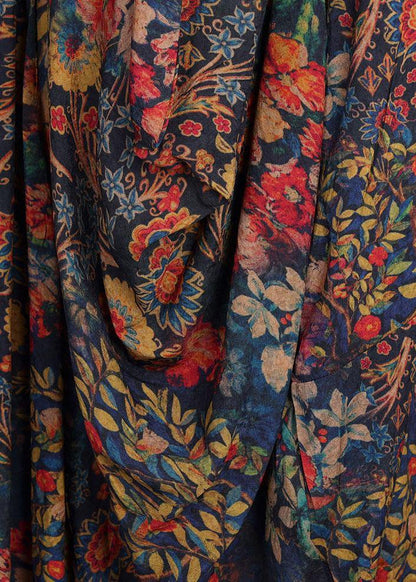 French Print O-Neck long sleeve Silk Dresses Summer - SooLinen