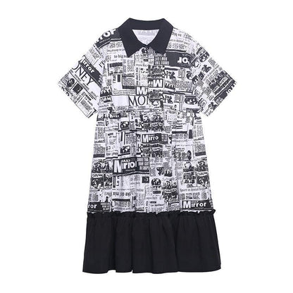 French Print Patchwork Cotton Turn-down Collar Summer Dresses - SooLinen