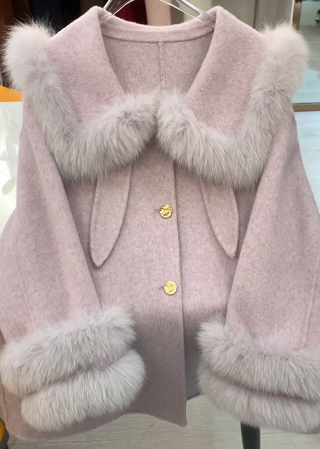 Abrigos de lana de piel sintética con patchwork morado de gran tamaño para invierno