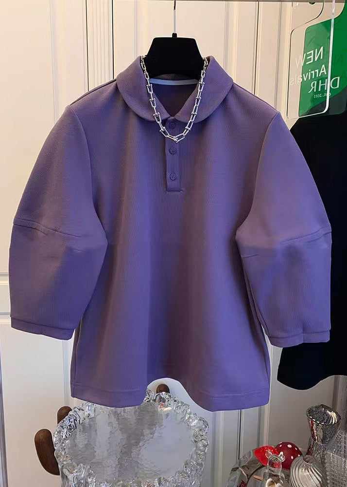 Französische lila Peter-Pan-Kragen-Patchwork-Baumwolltops Frühling