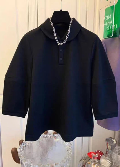 Französische lila Peter-Pan-Kragen-Patchwork-Baumwolltops Frühling