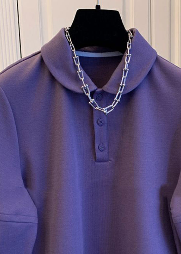 Französische lila Peter-Pan-Kragen-Patchwork-Baumwolltops Frühling