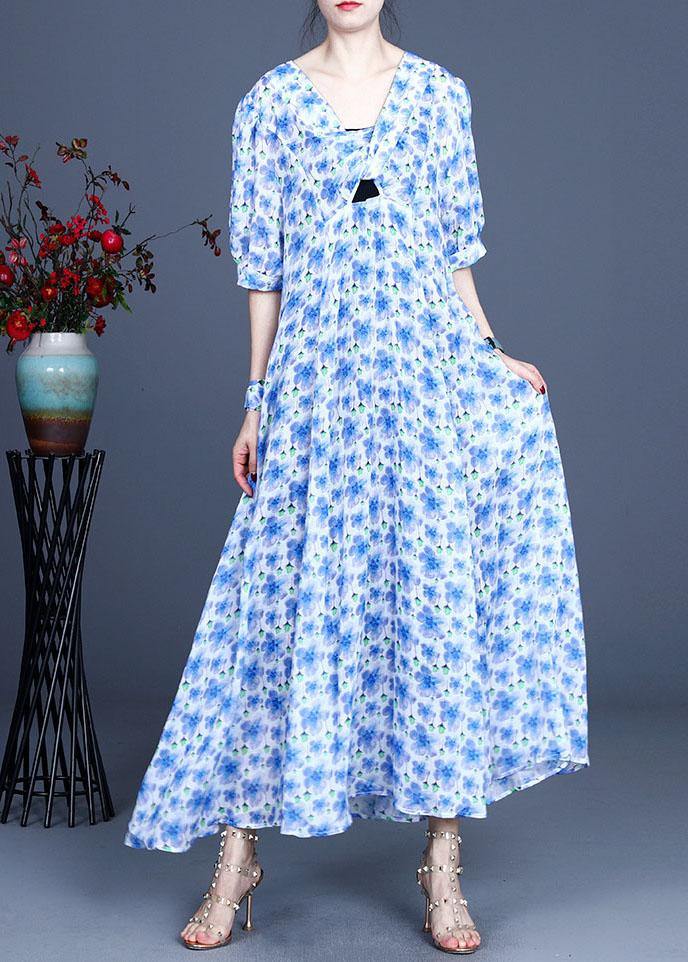 French Purple Print Summer Ramie Party Dresses - SooLinen