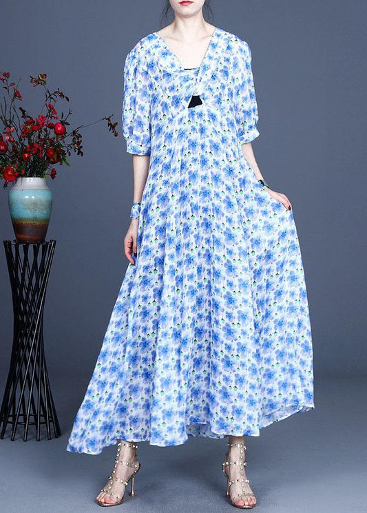 French Purple Print Summer Ramie Party Dresses - SooLinen