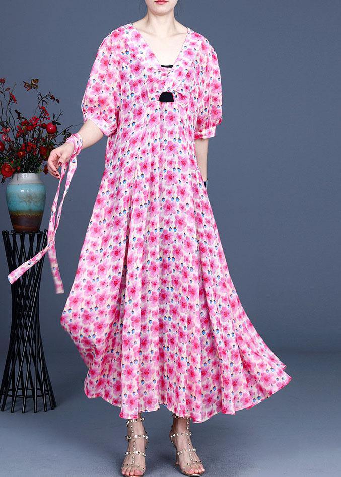 French Purple Print Summer Ramie Party Dresses - SooLinen