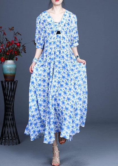 French Purple Print Summer Ramie Party Dresses - SooLinen