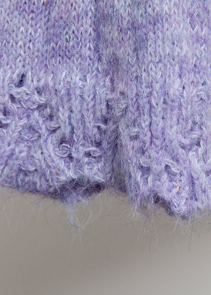 Suéteres de punto con cuello marinero morado francés de piel de zorro y patchwork para invierno