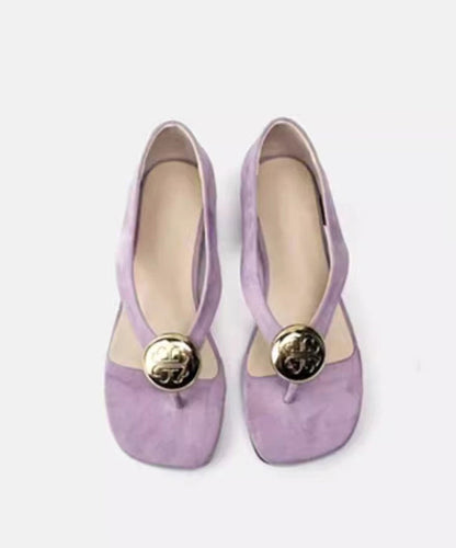 French Purple Suede Wedge Flip Flops Splicing
