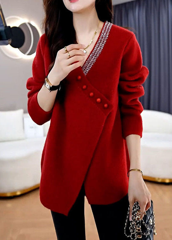 Französisch Lila V-ausschnitt Asymmetrische Design Stricken Lose