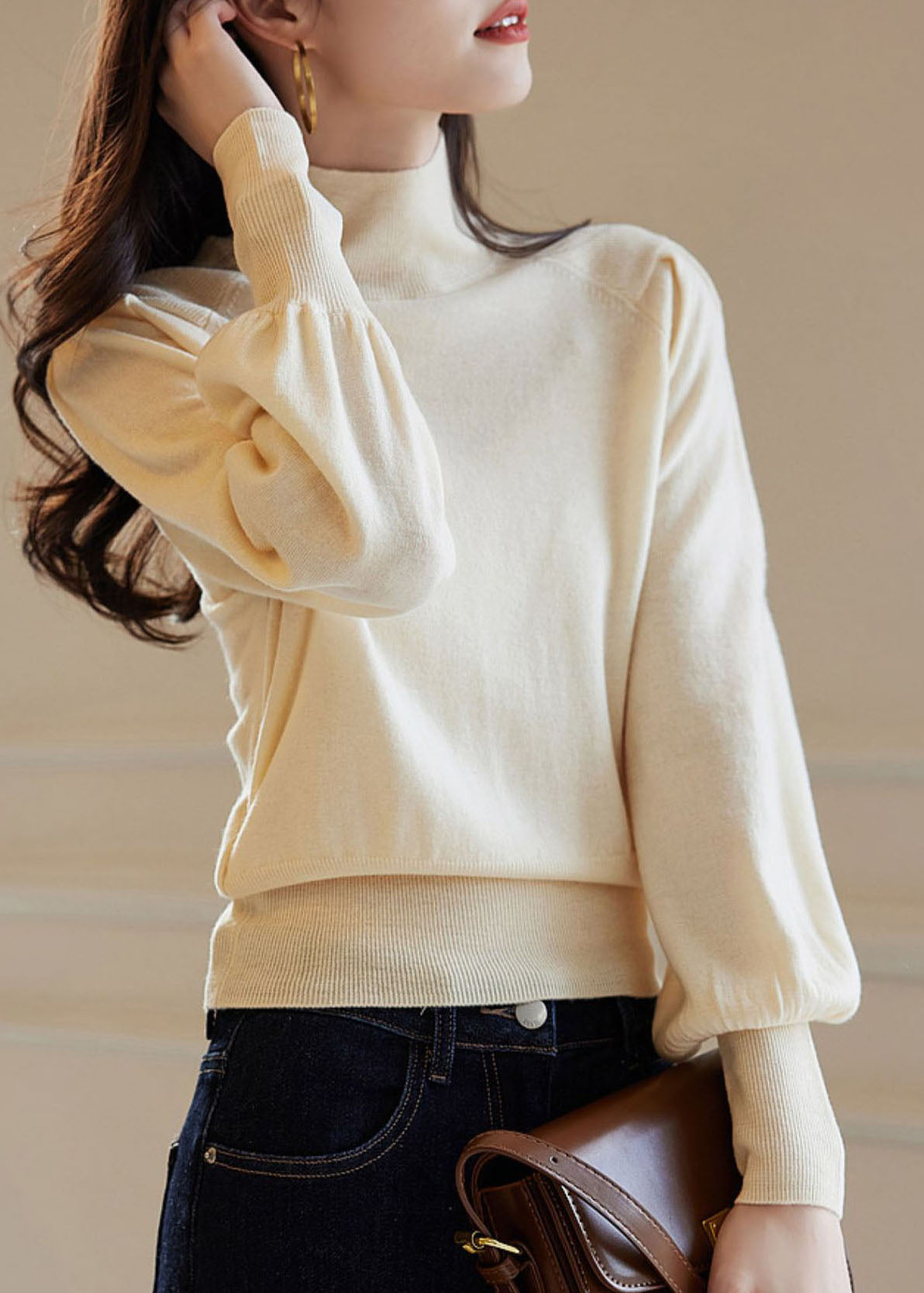 Französischer roter hochgeschlossener warmer Kaschmirpullover für den Winter