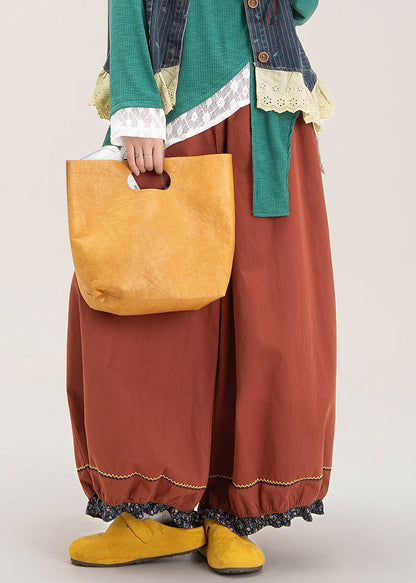 Pantalones anchos con cintura elástica y patchwork rojo francés para otoño